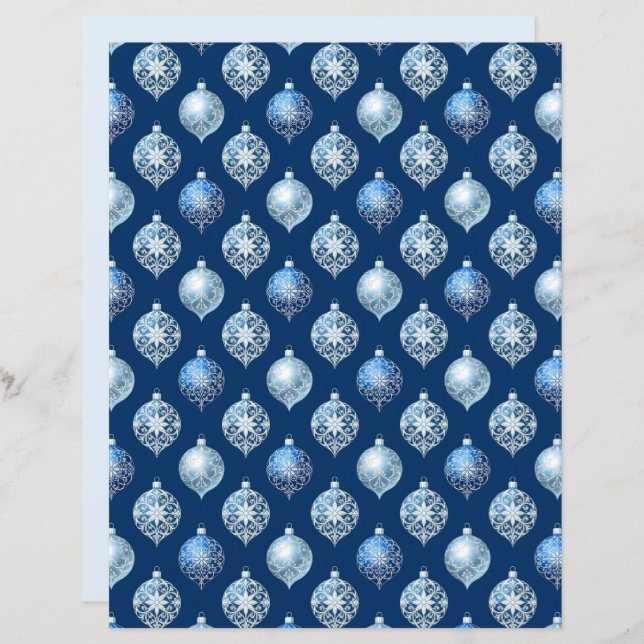 Silver Ornaments on Dark Blue Scrapbook Paper (Voorkant / Achterkant)