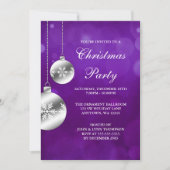 Silver Ornaments Paarse Bokeh kerstparty Kaart (Voorkant)