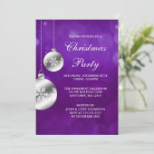 Silver Ornaments Paarse Bokeh kerstparty Kaart (Staand voorkant)