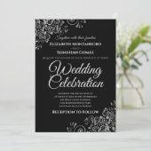 Silver over Black Simple Elegant Wedding Invitatio Kaart (Staand voorkant)