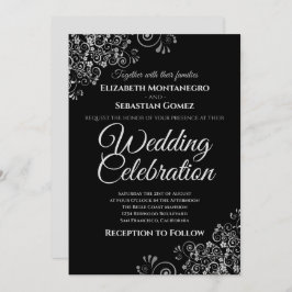 Silver over Black Simple Elegant Wedding Invitatio Kaart