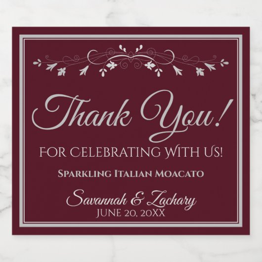 Silver over het Bourgogne huwelijk Dank je Sparkling Wijnetiket (Enkel label)