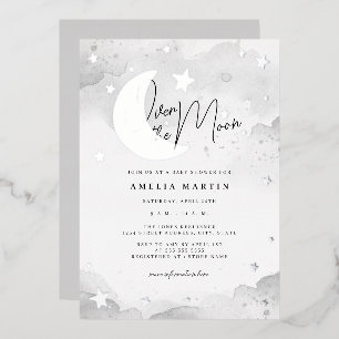 Silver Over the Moon Baby shower Folie Uitnodiging