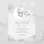 Silver Over the Moon Baby shower Folie Uitnodiging (Voorkant)
