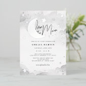 Silver Over the Moon Baby shower Folie Uitnodiging (Staand Voorkant)