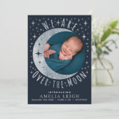 Silver Over the Moon Foto Geboorte Aankondiging Ka (Staand voorkant)