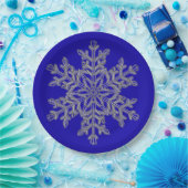 Silver Overlay Snowflake op kobalt Blue Papieren Bordje (Feest)
