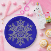 Silver Overlay Snowflake op kobalt Blue Papieren Bordje (Feest)