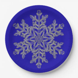 Silver Overlay Snowflake op kobalt Blue Papieren Bordje