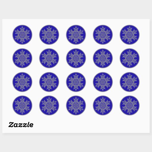 Silver Overlay Snowflake op kobalt Blue Ronde Sticker (Vel)