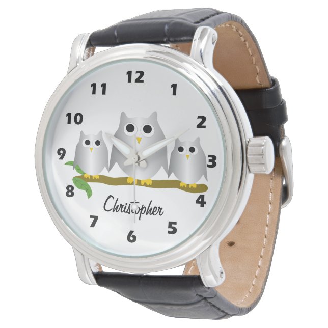 Silver Owls Design Personalised Horloge (Gekanteld)