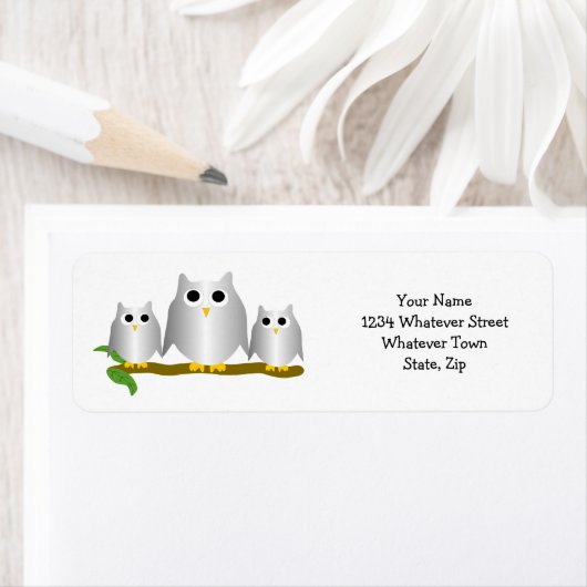 Silver Owls Design Return Address Etiket (Insitu)