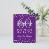 Silver Paars 60th Birthday Save Date Confetti Save The Date (Staand voorkant)