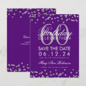Silver Paars 60th Birthday Save Date Confetti Save The Date (Voorkant / Achterkant)