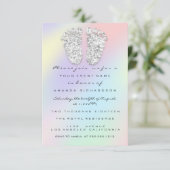 Silver Paars Baby shower Feet Boy 3d Hologr Kaart (Staand voorkant)