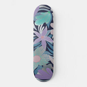 Silver Paars Blue Floral Leaves Illustrations Persoonlijk Skateboard