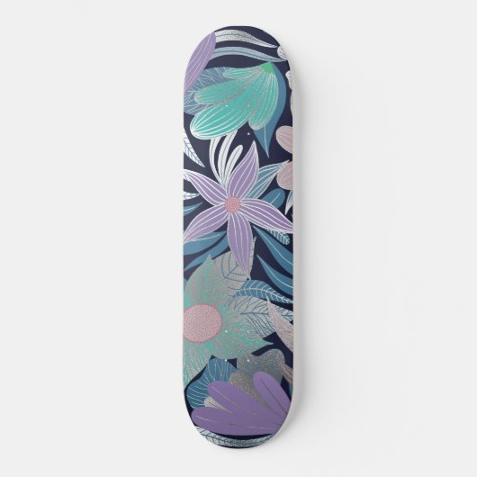 Silver Paars Blue Floral Leaves Illustrations Persoonlijk Skateboard (Voorkant)