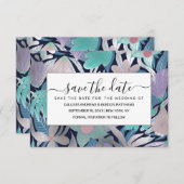 Silver Paars Blue Floral Leaves Illustrations Save The Date (Voorkant / Achterkant)
