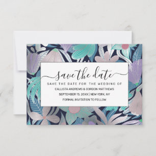 Silver Paars Blue Floral Leaves Illustrations Save The Date