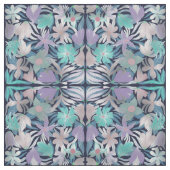 Silver Paars Blue Floral Leaves Illustrations Stof (Swatch)