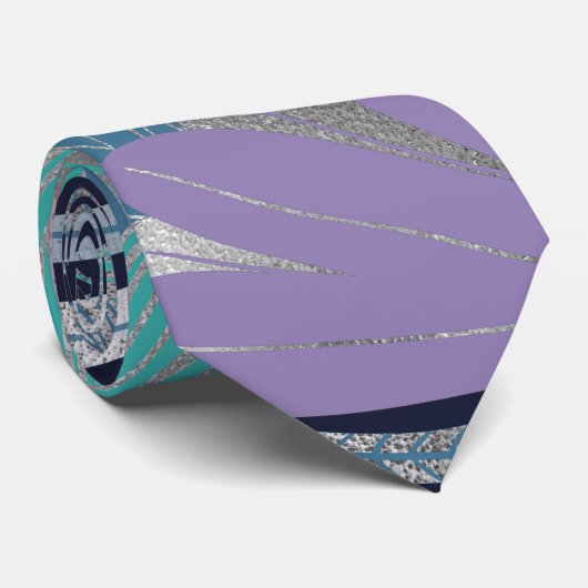 Silver Paars Blue Floral Leaves Illustrations Stropdas (Opgerold)