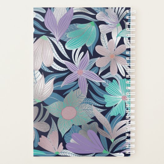 Silver Paars Blue Floral Leaves Monogram Planner (Achterkant)