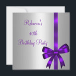 Silver Paars Bow 40th Elegant Birthday Party Kaart<br><div class="desc">Silver met Paarse ribbon en Bow Trim Invitation , 40th Birthday Party. Pas je aan met je eigen gegevens. De verbluffende Elegant Gebeurtenissen voor Meisjes, de Partij nodigt voor alle eeuwen uit, enkel aan de leeftijd aanpassen u wilt! 13e uitnodiging van de Birthday Party, 14e uitnodiging van de Birthday Party,...</div>