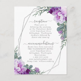 Silver & Paars Elegant Floral Wedding Details Informatiekaartje