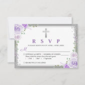 Silver Paars Floral First communiqué RSVP-kaart RSVP Kaartje (Voorkant)