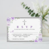 Silver Paars Floral First communiqué RSVP-kaart RSVP Kaartje (Staand voorkant)
