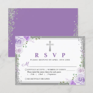 Silver Paars Floral First communiqué RSVP-kaart RSVP Kaartje