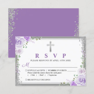 Silver Paars Floral First communiqué RSVP-kaart RSVP Kaartje