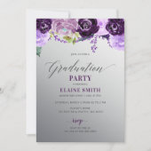Silver Paars Floral Photo Graduation Party Kaart (Voorkant)