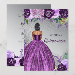Silver Paars Glitter Dress Quinceañera Quince Kaart