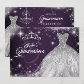 Silver Paars Lace Diamond Gown Tiara Quinceanera Kaart (Voorkant / Achterkant)