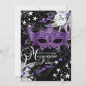 Silver Paars Mask Star Night Masquerade Sweet 16 Kaart (Voorkant)