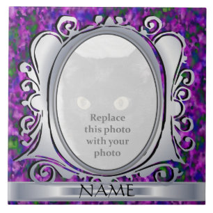 Silver Paars Oval Photo Lijst met Name Tegel Tegeltje