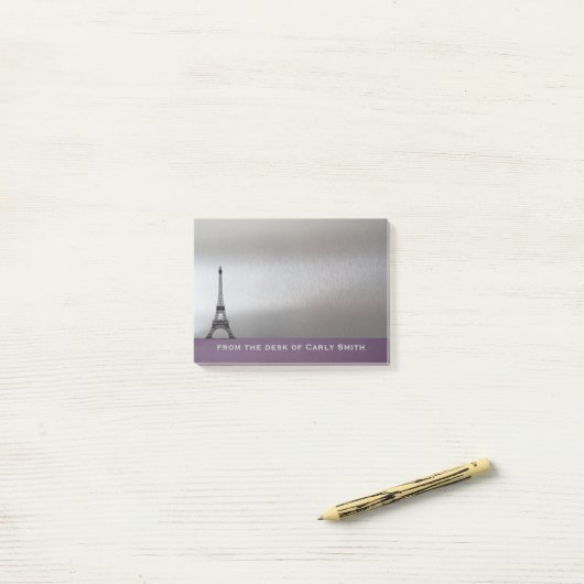 Silver Paars Paris Eiffel Tower Personalized Post-it® Notes (Op bureau)