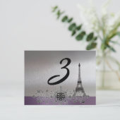 Silver Paars Paris Table Number Briefkaart (Staand voorkant)