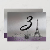 Silver Paars Paris Table Number Briefkaart (Voorkant / Achterkant)