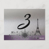 Silver Paars Paris Table Number Briefkaart (Achterkant)