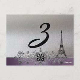 Silver Paars Paris Table Number Briefkaart