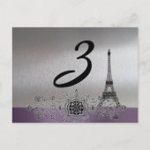 Silver Paars Paris Table Number Briefkaart (Voorkant)