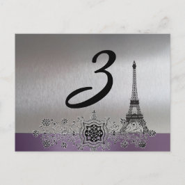 Silver Paars Paris Table Number Briefkaart