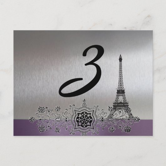 Silver Paars Paris Table Number Briefkaart (Voorkant)