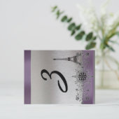 Silver Paars Paris Vertical Table Number Briefkaart (Staand voorkant)