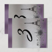 Silver Paars Paris Vertical Table Number Briefkaart (Voorkant / Achterkant)