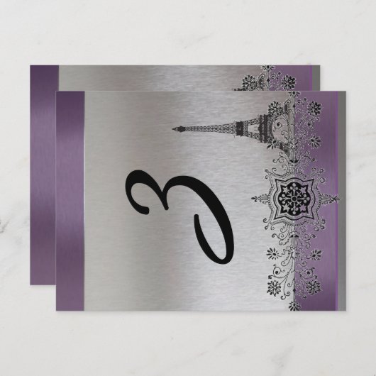 Silver Paars Paris Vertical Table Number Briefkaart (Voorkant / Achterkant)