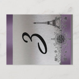 Silver Paars Paris Vertical Table Number Briefkaart