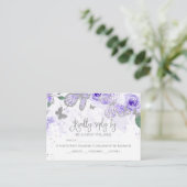 Silver Paars Quinceanera Butterfly Budget RSVP Informatiekaartje (Staand voorkant)